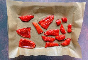 Cooked Red Peppers on baking sheet