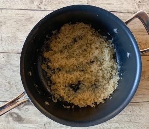 Brown the rice in the butter for the Greek Lemon Rice