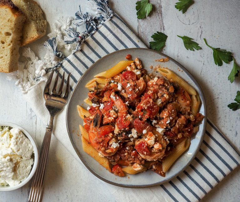 SHRIMP SAGANAKI WITH PENNE