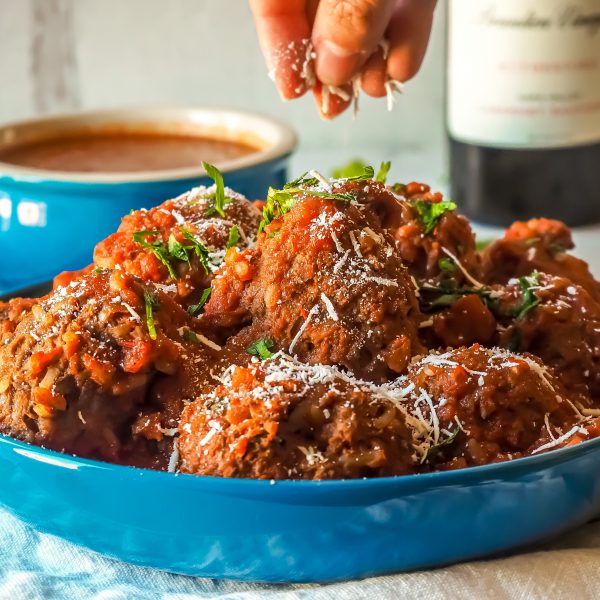 Meatballs With Rice In Greek Tomato Sauce or "Youvarlakia"