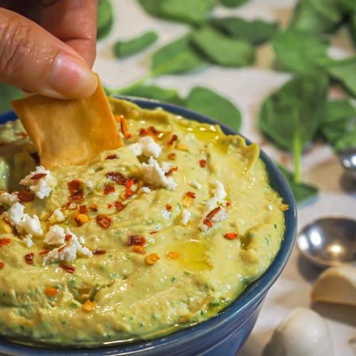 Spinach and Feta Hummus - A delicious and satisfying appetizer