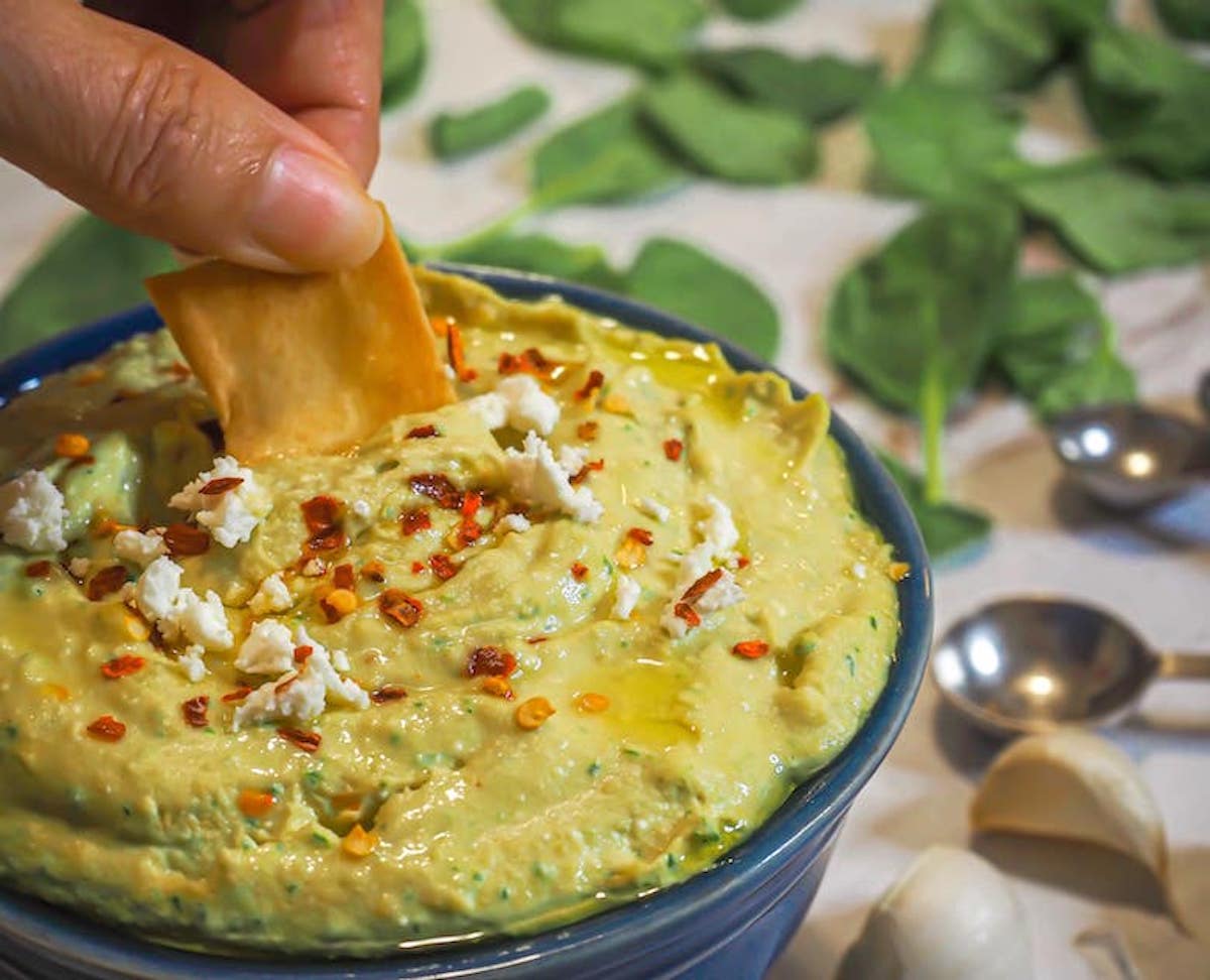 Spinach and Feta Hummus - A delicious and satisfying appetizer