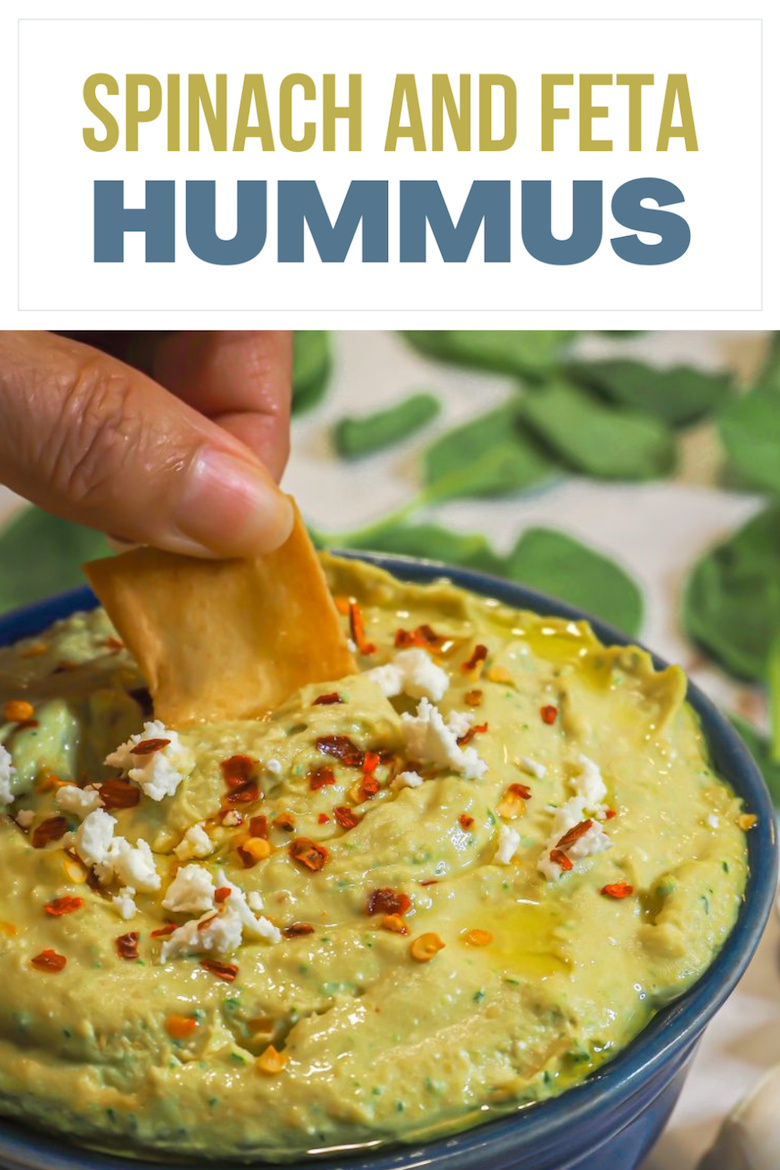 Is Hummus one of your favorite snacks? This Spinach and Feta Hummus recipe adds a delicious Greek twist to the classic! via @CookLikeaGreek