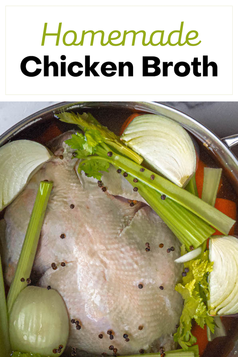 Our homemade chicken broth recipe is a good choice for a nutrient rich, filling, and yet, low calorie meal. via @CookLikeaGreek